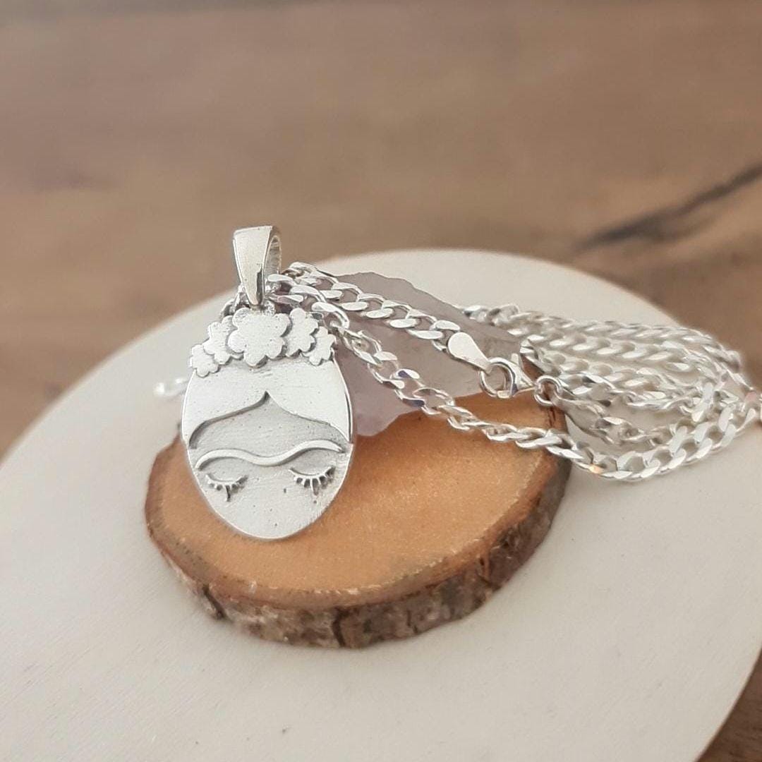 Frida Kahlo Pendant Necklace: 925 Sterling Silver, Iconic Mexican Painter