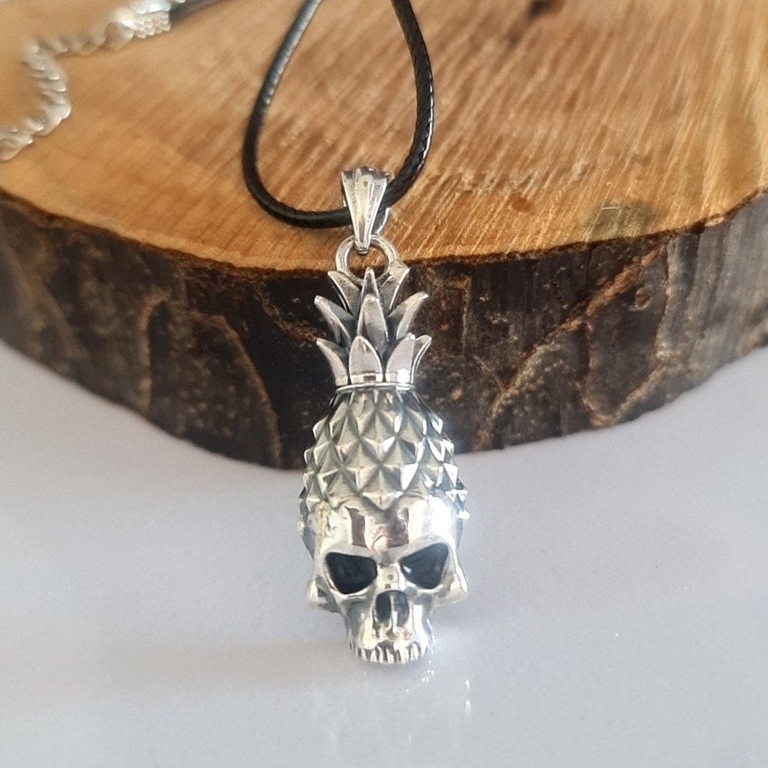 Handmade Gothic Sterling Silver Pineapple Skull Pendant
