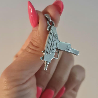 Uzi gun pendant, 925 sterling Silver weapon style, Army jewelry,  handmade steampunk