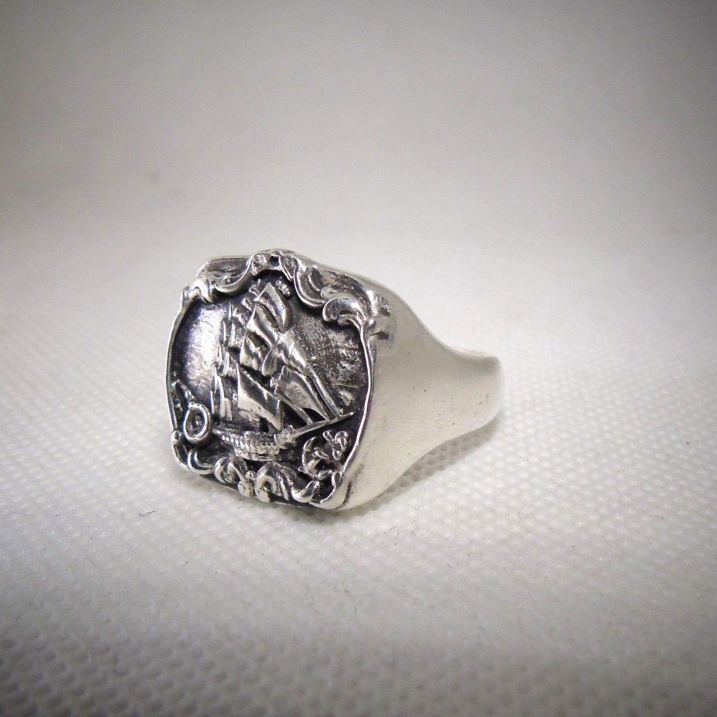 Handmade Sterling Silver Kraken Signet Ring: Gothic Pirate Ship Design