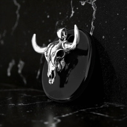 Sterling Silver Bull Skull Pendant: Native American Western Amulet