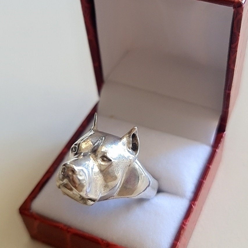 Handmade Sterling Silver Pitbull Ring: Dog Lover Gift