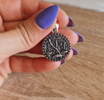 Saint Death's Balance Scale Pendant - Sterling Silver Scythe Necklace - La Santa Muerte necklace -