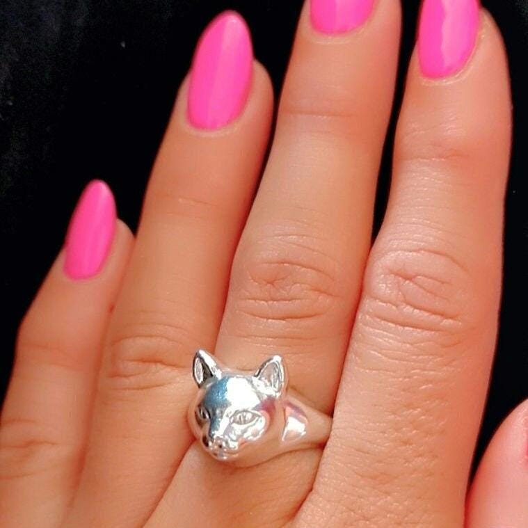Handmade Sterling Silver Cat Ring: Anatomical Kitty Jewelry