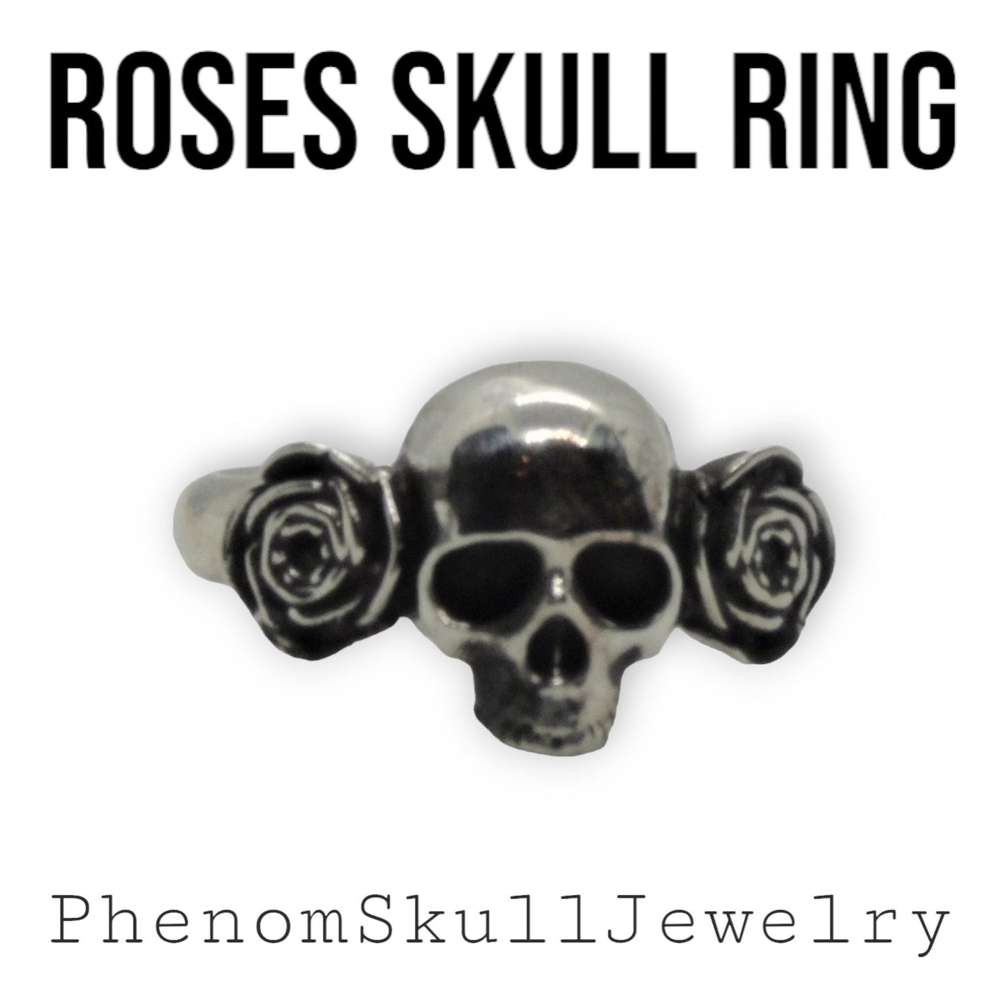 Handmade Sterling Silver Skull Ring with Roses: Edgy Gothic Jewelry