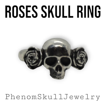 Handmade Sterling Silver Skull Ring with Roses: Edgy Gothic Jewelry