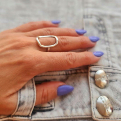 Handmade Sterling Silver Oval Ring: Minimalist Geometric Jewelry