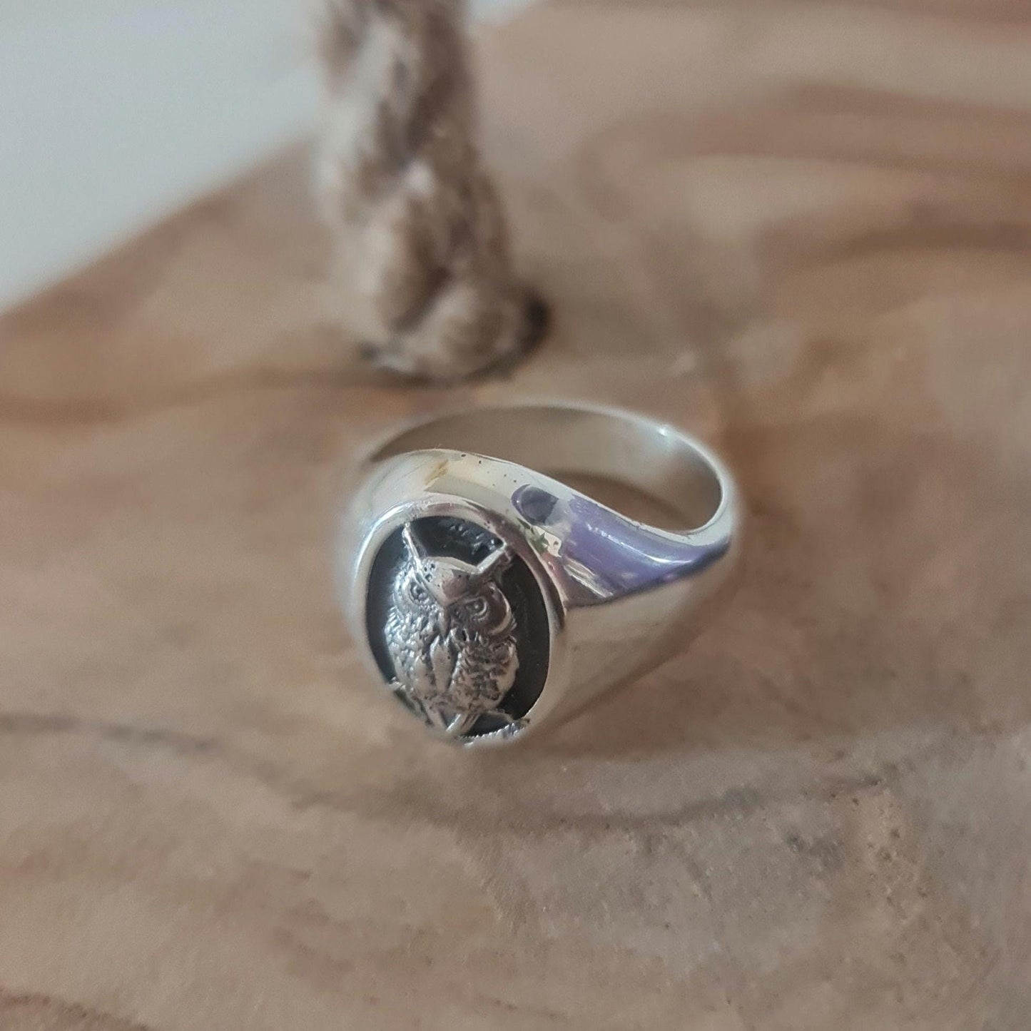 Handmade Sterling Silver Owl Ring: Animal Jewelry Gift