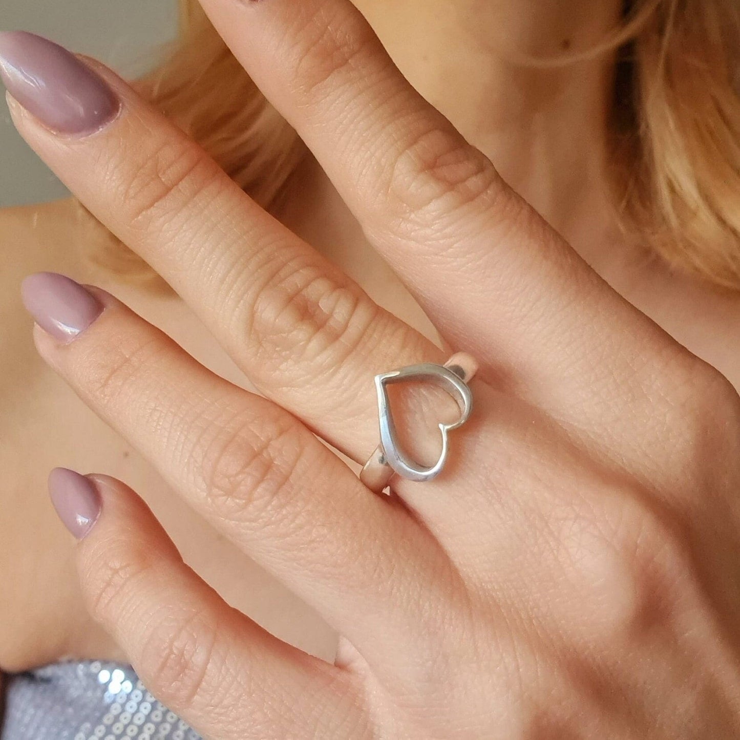 Open Heart Ring  Sterling Silver, Minimalist Ring, Geometric