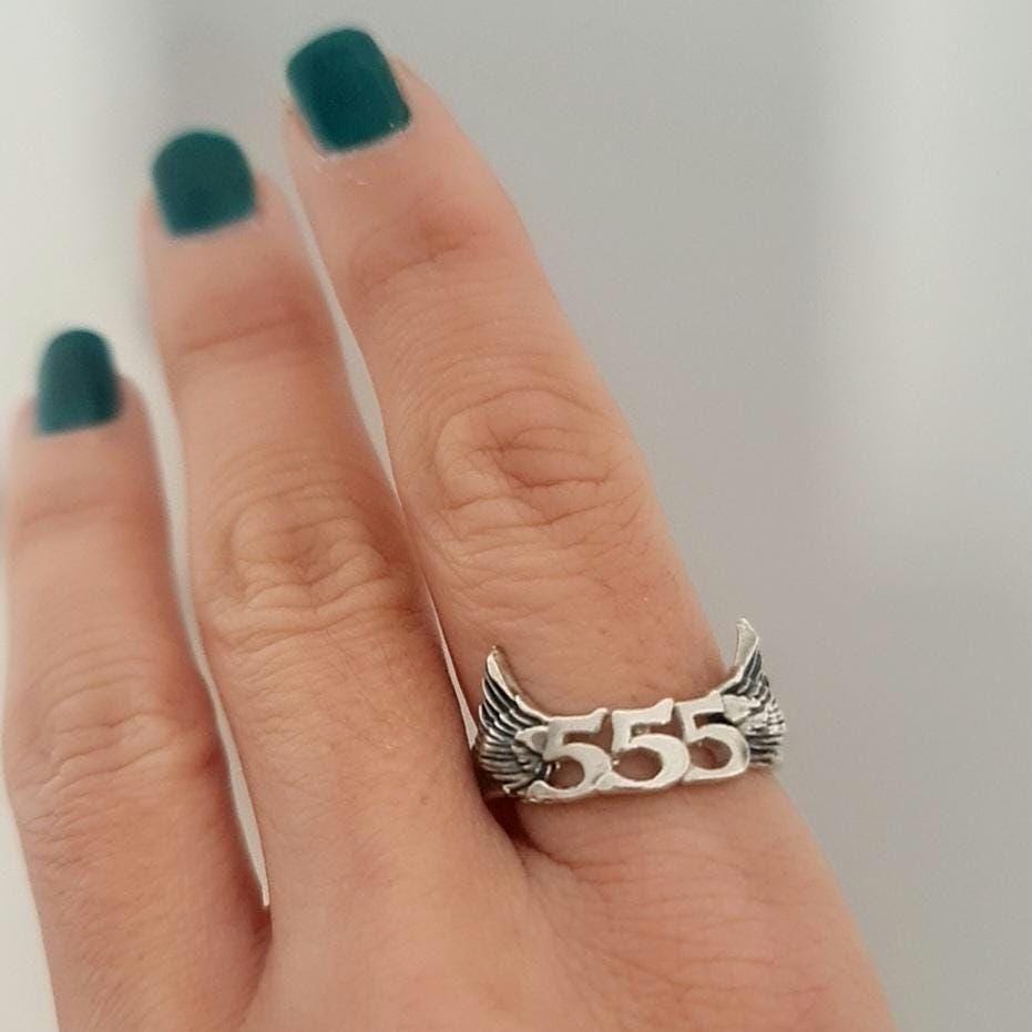 555 Angel wing  Sterling Silver Ring - symbolise change  -signifies adventure & open-mindedness