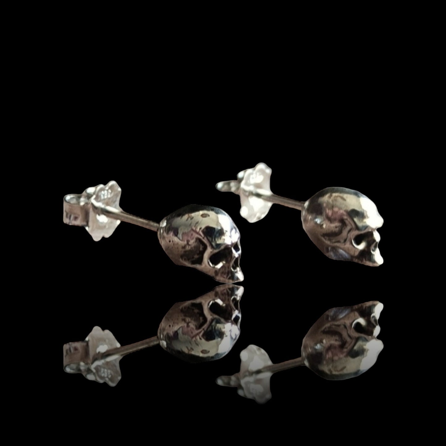 Handmade Sterling Silver Skull Stud Earrings: Gothic Jewelry