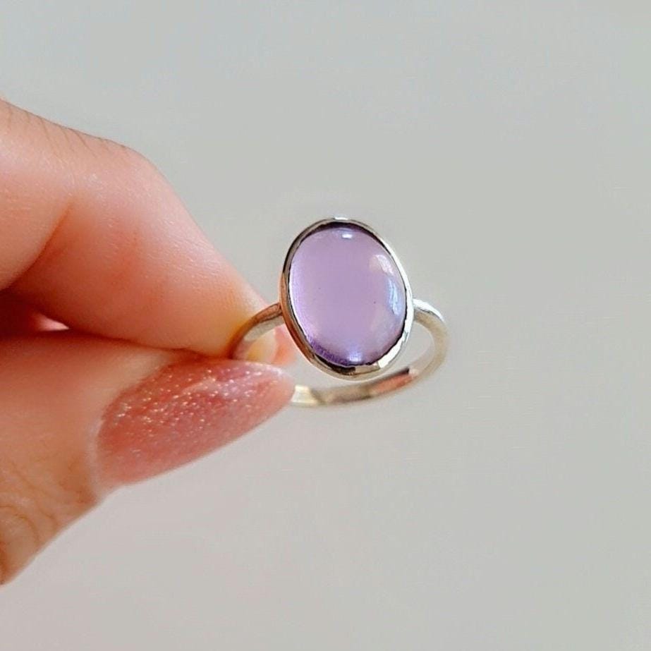 Handmade Oval Amethyst Ring: 925 Sterling Silver, February Birthstone