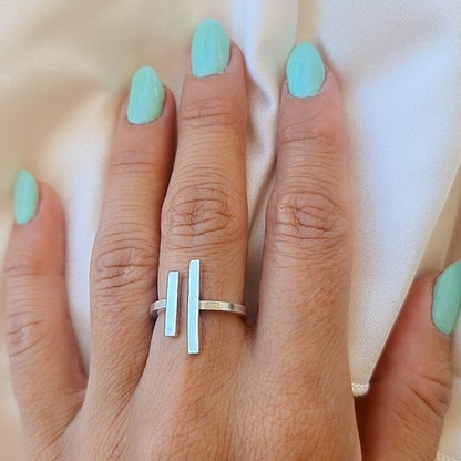 Handmade Sterling Silver Parallel Bars Ring: Minimalist Geometric Jewelry