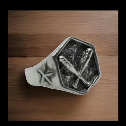 Baseball Spikes 925 Sterling Silver Ring - bold  Design - Biker Jewelry