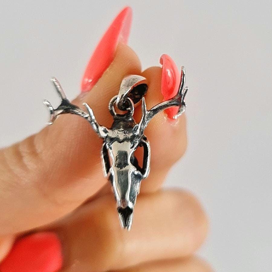 Handmade Sterling Silver Deer Skull Necklace: Gothic Animal Jewelry