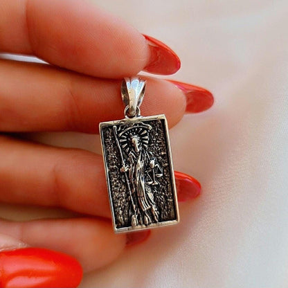 Handmade Sterling Silver La Santa Muerte Pendant: Gothic Divine Protection