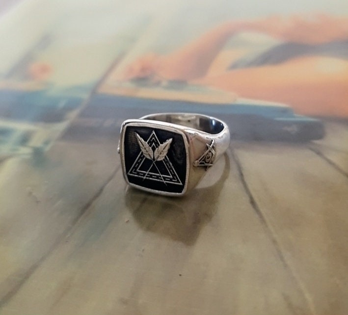 Handmade Gothic Sterling Silver Masonic Ring: Freemason Symbol