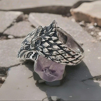 Sterling Silver Game of Thrones Direwolf Winter is Coming Ring: Handmade Viking Wolf Head Jewelry