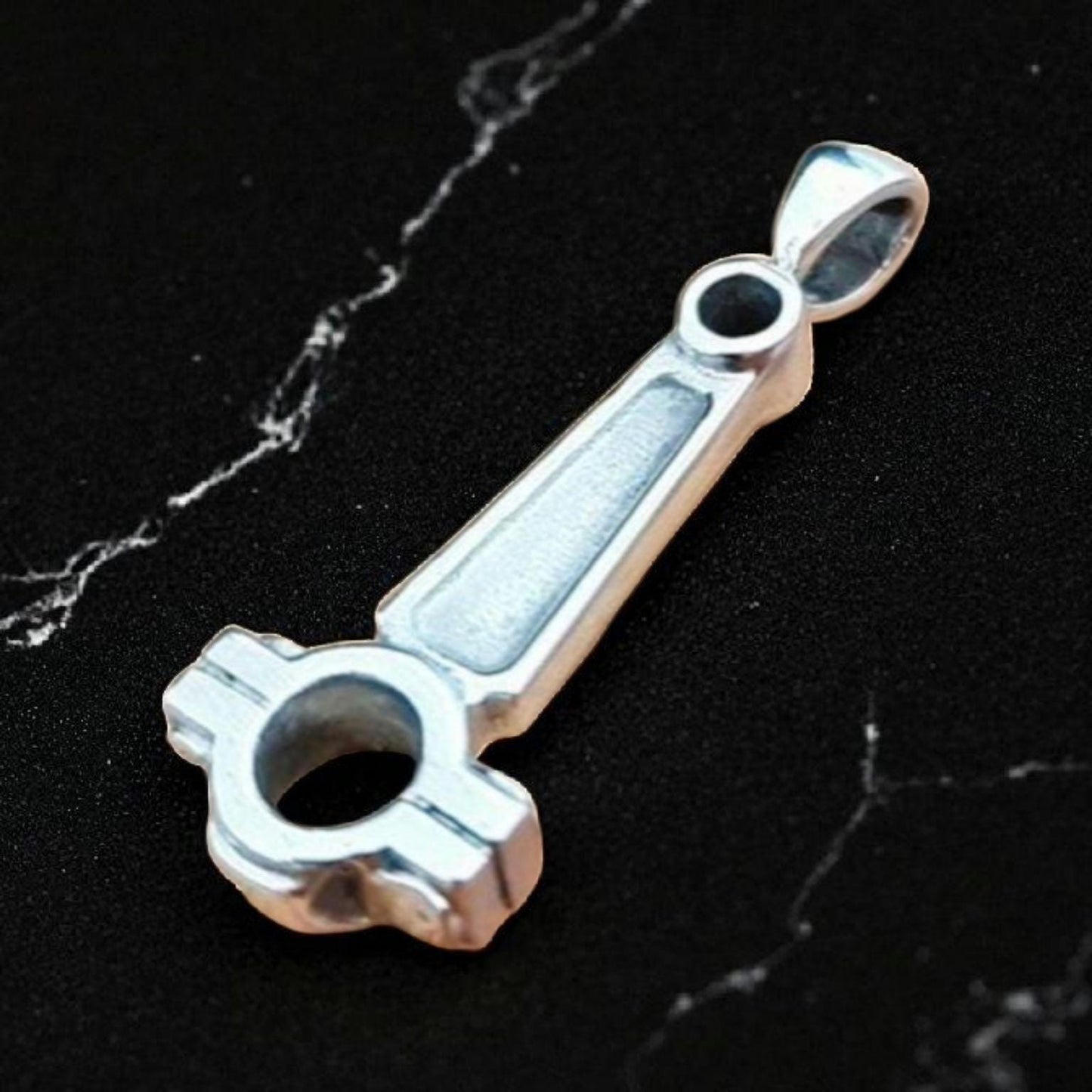 Handmade Sterling Silver Piston Rod Pendant - Gothic Biker Charm