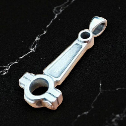 Handmade Sterling Silver Piston Rod Pendant - Gothic Biker Charm