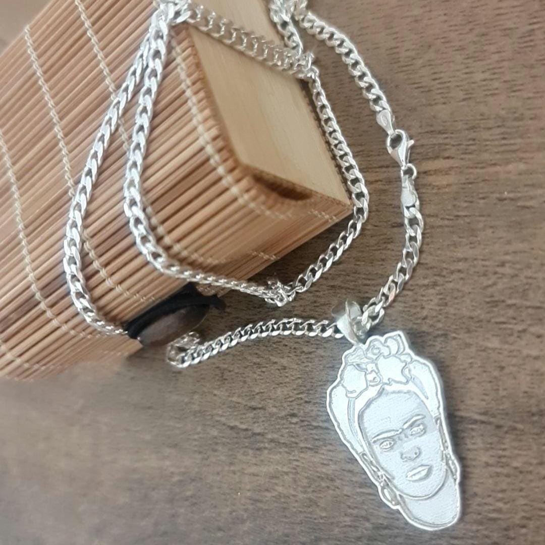 Frida Kahlo Pendant: Solid Sterling Silver Necklace, Artistic Jewelry