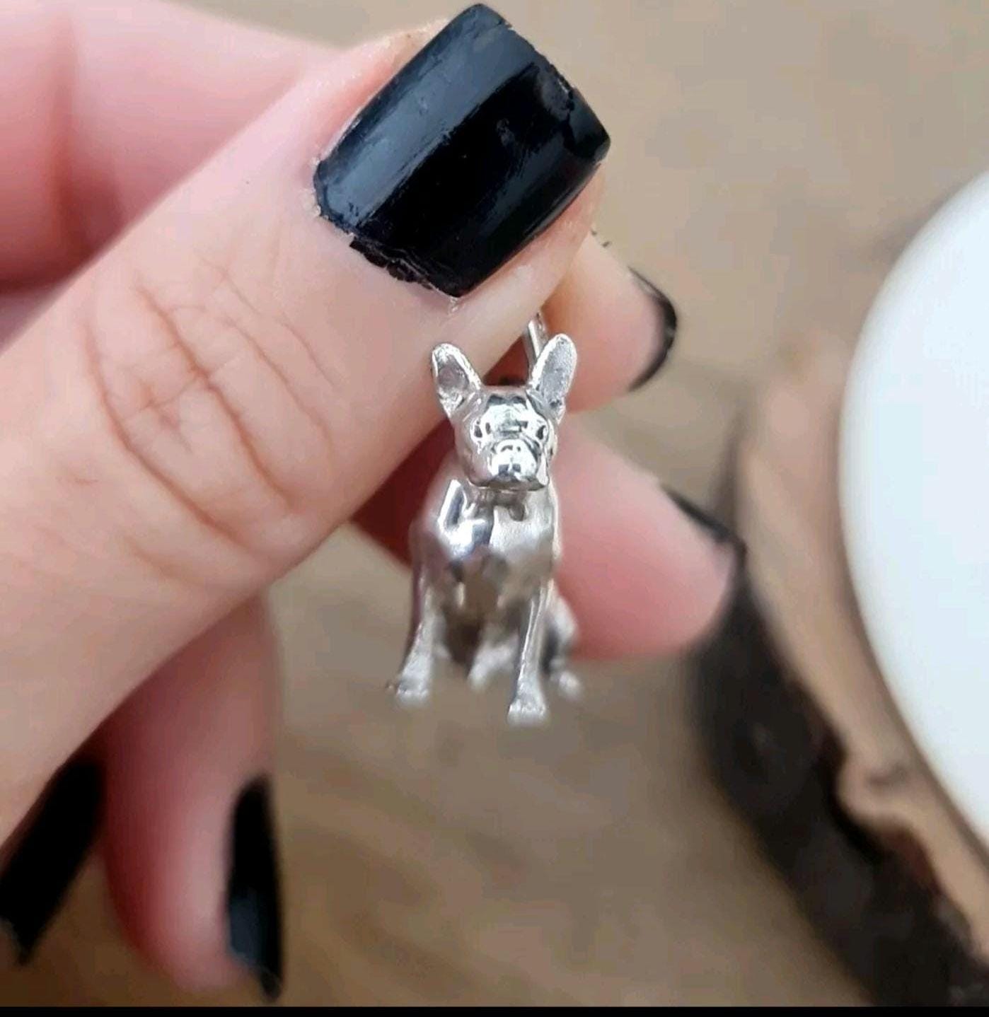 French Bulldog figurine Necklace  Animal Pendant  925 Silver - High-Detailed Solid  - Gift for Frenchay Lovers
