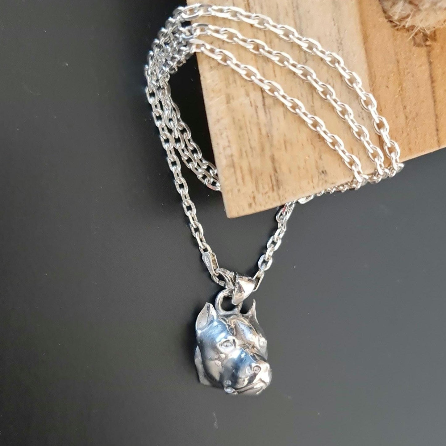 Handmade Sterling Silver Pitbull Pendant: Bold Dog Lover Gift