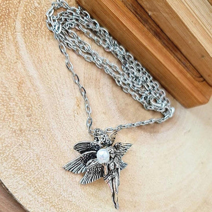 Retro Pearl Goddess Wing Angel Necklace  Unisex anime statement Necklace