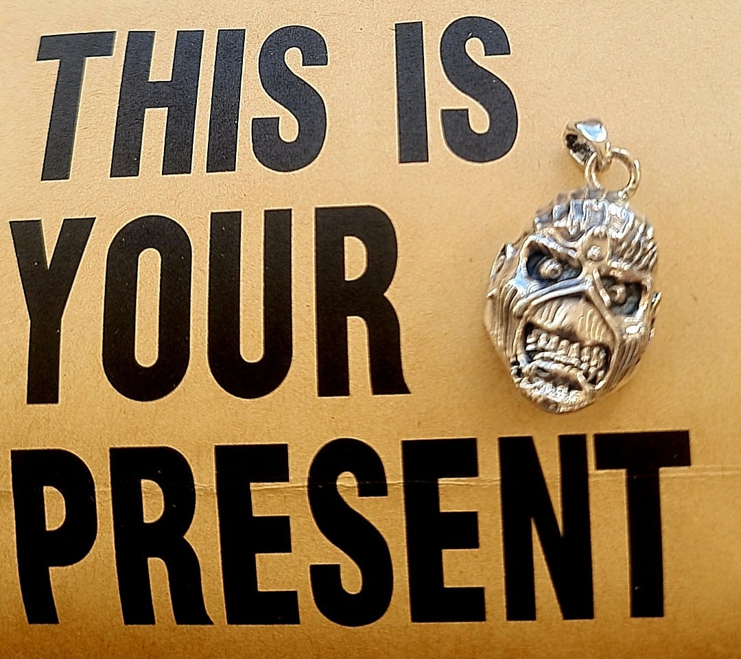 Handmade Sterling Silver IronMaiden Eddie Skull Pendant: Biker Rock Jewelry