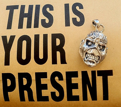 Handmade Sterling Silver IronMaiden Eddie Skull Pendant: Biker Rock Jewelry