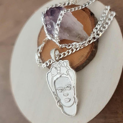 Frida Kahlo Pendant: Solid Sterling Silver Necklace, Artistic Jewelry