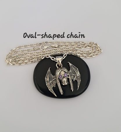 🦇 Ozzy Osbourne “Bat Skull” Tribute Pendant – Sterling Silver Gothic Necklace with Amethyst Sunglasses