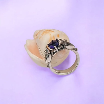 🦇 Silver Bat Ring with Deep Purple Zircon – Gothic Sterling Silver Jewelry | Alternative Engagement Ring