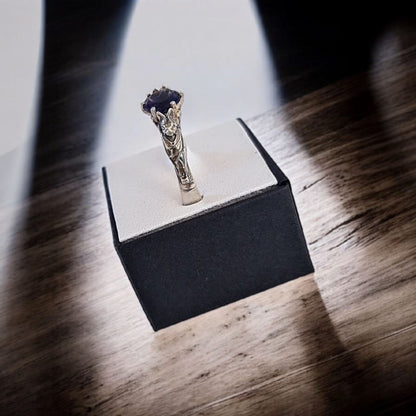 🦇 Silver Bat Ring with Deep Purple Zircon – Gothic Sterling Silver Jewelry | Alternative Engagement Ring