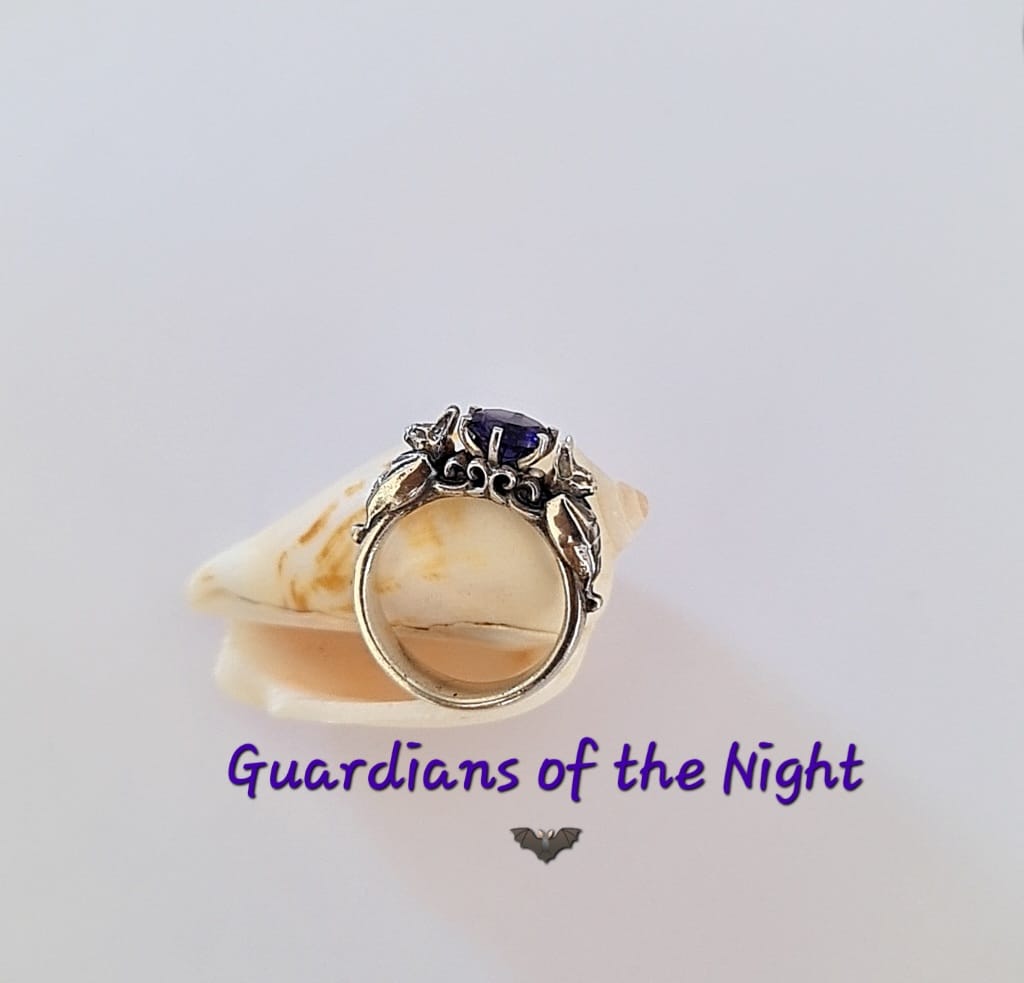 🦇 Silver Bat Ring with Deep Purple Zircon – Gothic Sterling Silver Jewelry | Alternative Engagement Ring