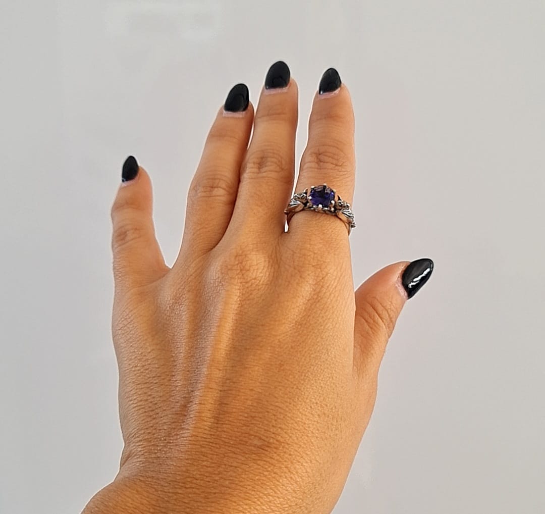 🦇 Silver Bat Ring with Deep Purple Zircon – Gothic Sterling Silver Jewelry | Alternative Engagement Ring