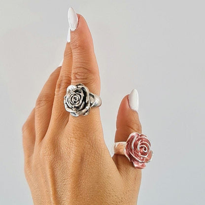 Statement Rose Ring: Handmade 925 Sterling Silver Flower Jewelry
