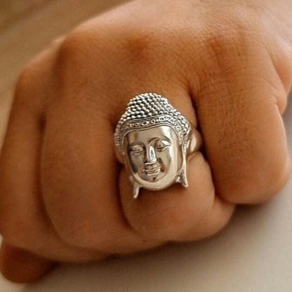 Handmade Silver Buddha Head Ring: Boho Hippie Jewelry