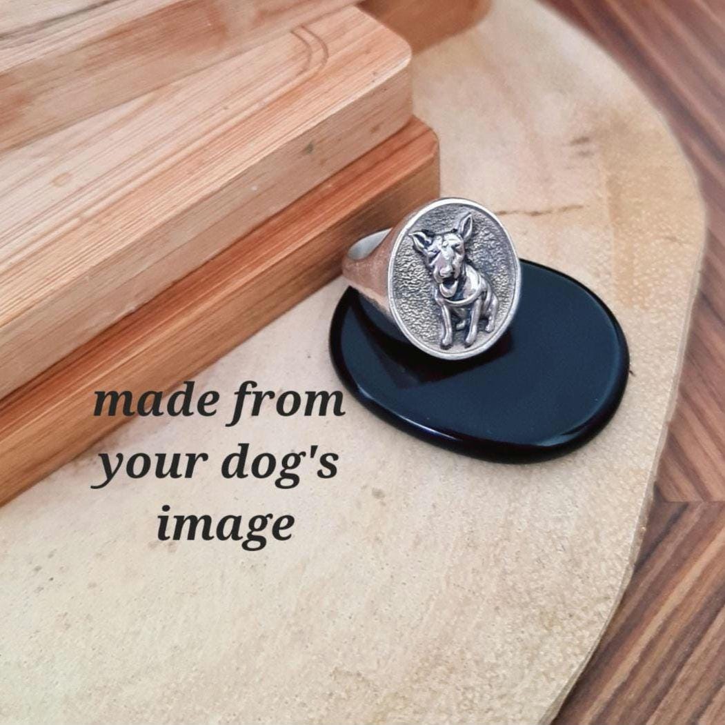 Custom Sterling Silver Dog Portrait Ring: Personalized Pet Keepsake