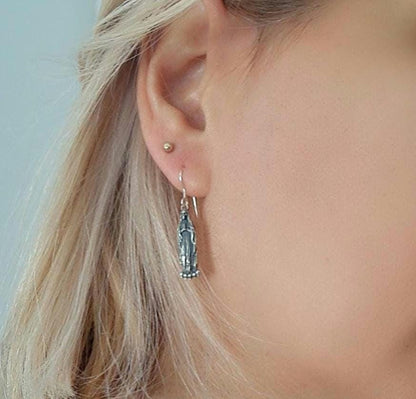 Santa Muerte Dangle Earrings Handmade 925 Sterling Silver - Beautifully Crafted Grim Reaper earrings