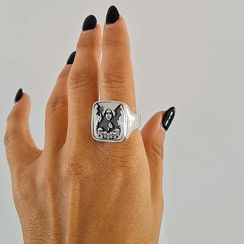 Ozzy Osbourne  Tribute Ring Sterling Silver Signet Ring: Gothic  Jewelry- LIMITED EDITION