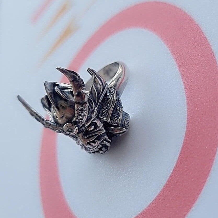 Handmade Sterling Silver Iron Maiden Senjutsu - Eddie Samurai Skull Ring - Japanese - Eddie Ring- Unique design - Rock Ring- Heavy metal Ring