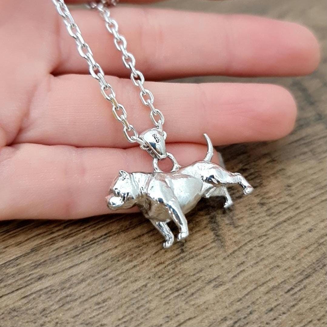 Handmade Silver Exotic Pitbull Dog Pendant: Unique Statement Jewelry