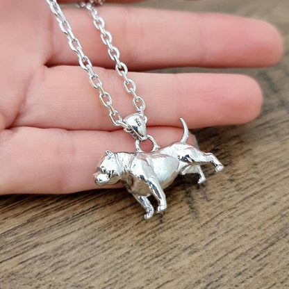 Handmade Silver Exotic Pitbull Dog Pendant: Unique Statement Jewelry