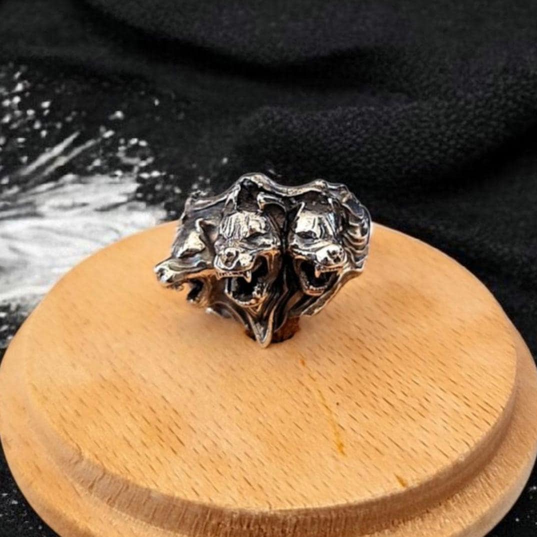 Cerberus Silver Ring • Three Headed Dog Mythology Jewelry • Greek God Hades Guardian Ring • Gothic Statement Gift for Him or Her