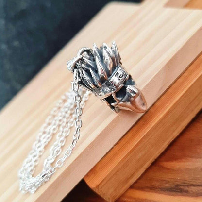 Japanese Masked Ninja Skull Pendant: 925 Sterling Silver Gothic Necklace