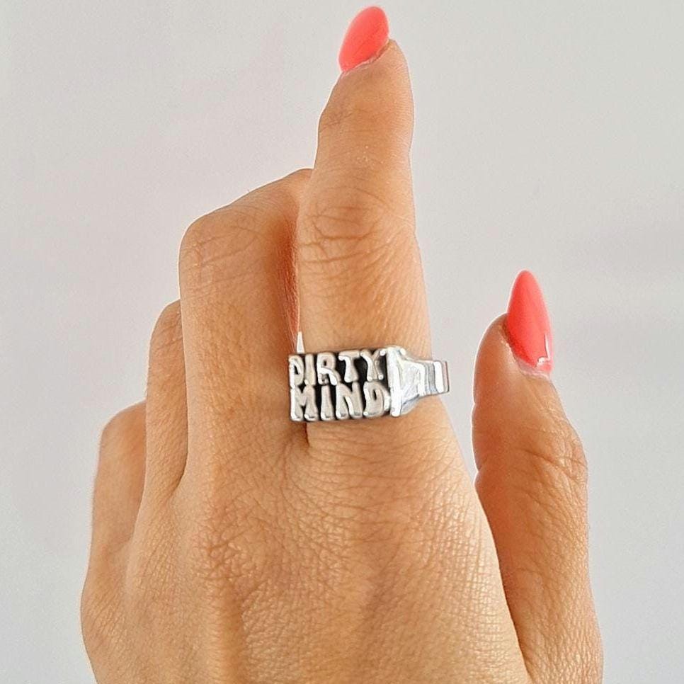 Handmade Sterling Silver "DIRTY MIND" Ring - Gothic Retro Style