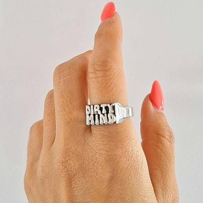 Handmade Sterling Silver "DIRTY MIND" Ring - Gothic Retro Style