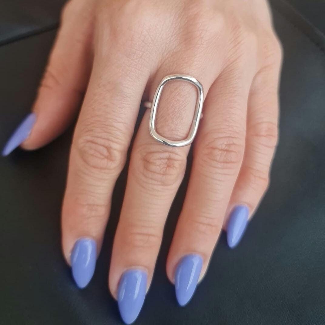 Handmade Sterling Silver Oval Ring: Minimalist Geometric Jewelry
