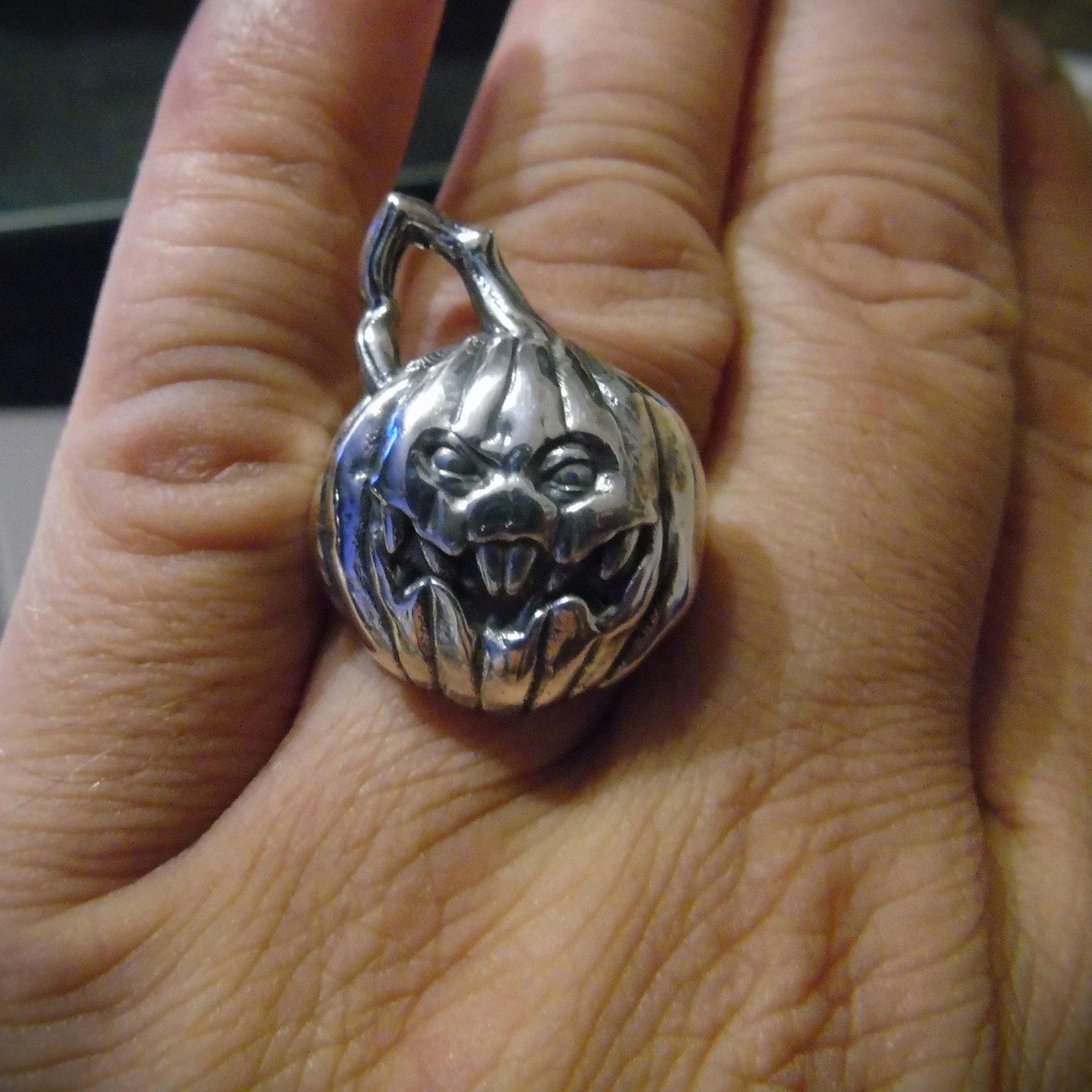 Jack-o'-Lantern Pumpkin ring -Spooky Halloween Jewelry- Handmade Sterling Silver